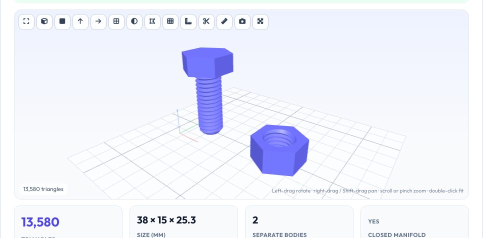 Screenshot of the free 3D-Printable Screw Thread Generator (Bolts, Nuts, Lead Screws) tool on AZRS QuickFix