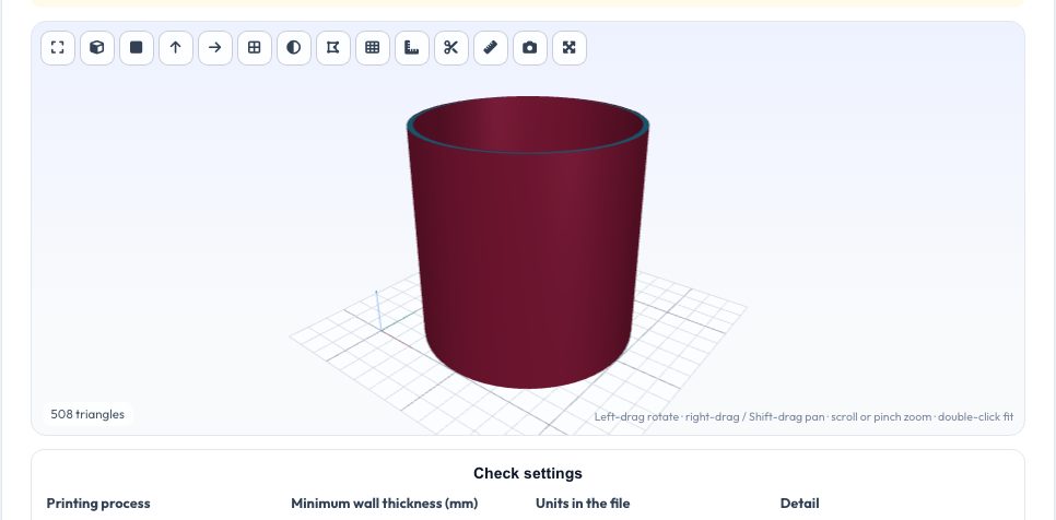 Screenshot of the free STL Wall Thickness Checker (Thin-Wall Heat Map) tool on AZRS QuickFix
